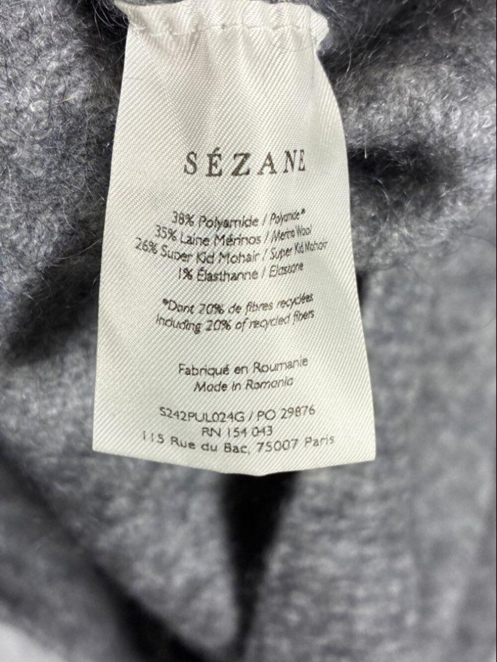 Sézane Tobias Jumper Grey Mohair Merino Wool Half Zip Sweater M - Picture 6 of 6